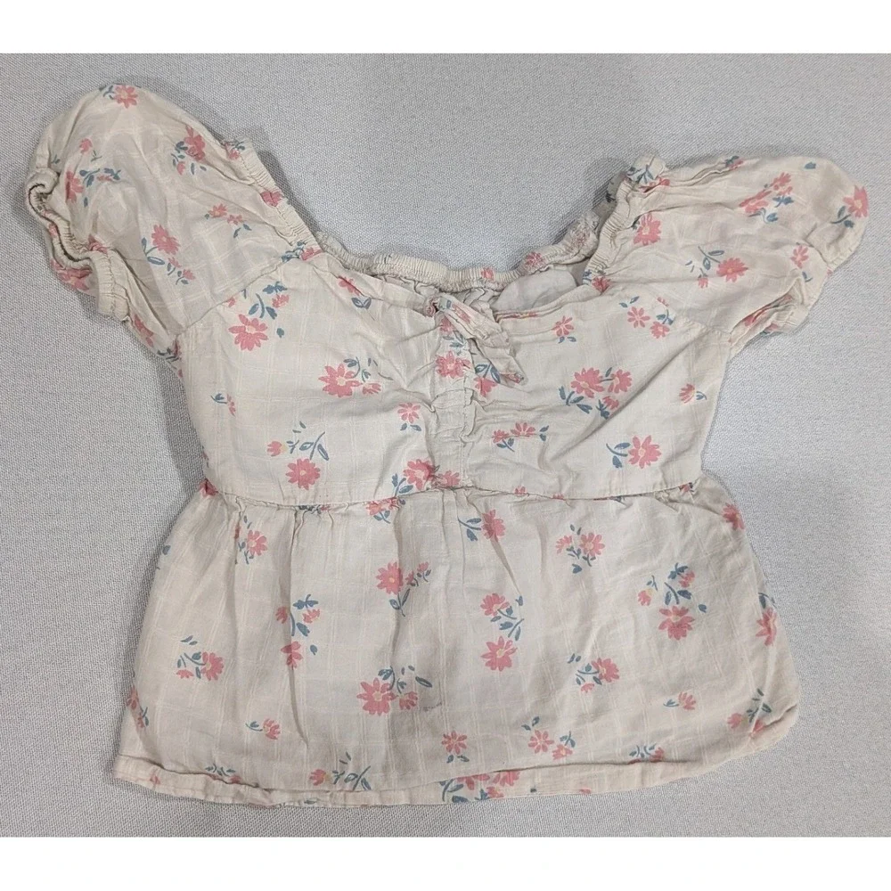 Childrens Place Wonder Nation Tops Girls 6-8 Green Cream Good Floral Graphic Lot